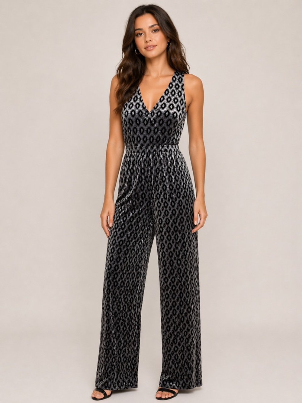 Motel Rocks BabyHalter V-Neck coin Grey Printed Jumpsuit- Festival ready NWT